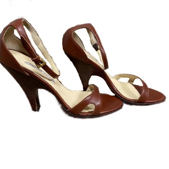 Charles David Brown Leather Open Toe Heels – Made in Italy – Size 36.5 / US 6 - Picture 5 of 11